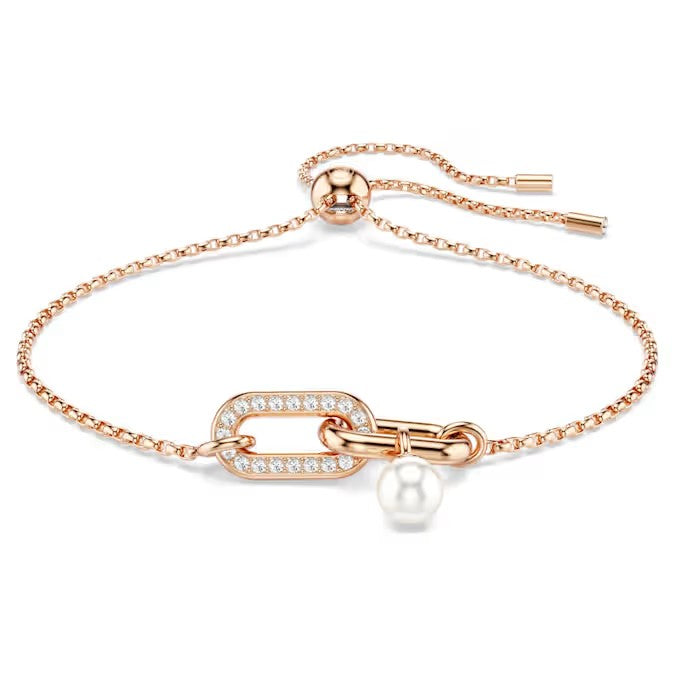 Swarovski Constella bracelet Crystal pearl, Round cut, White, Rose gold-tone plated 5728588