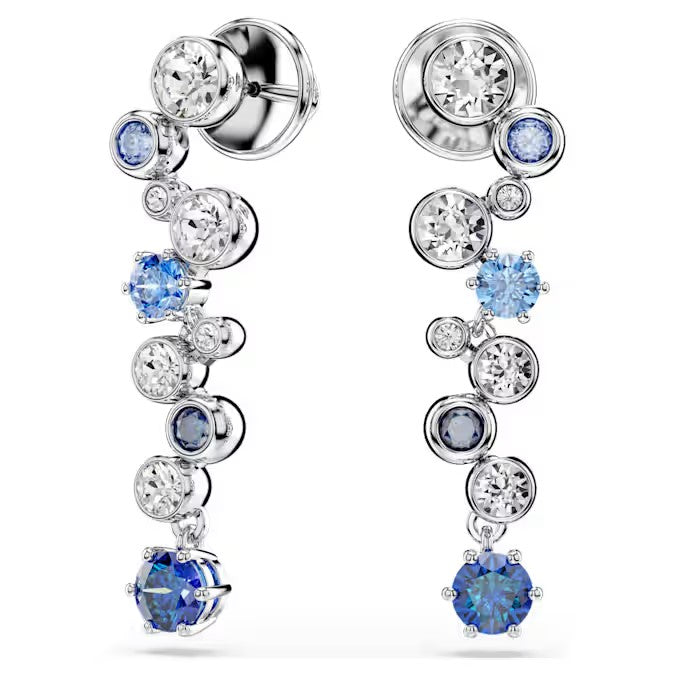Swarovski Constella drop earrings Mixed cuts, Blue, Rhodium plated 5732775