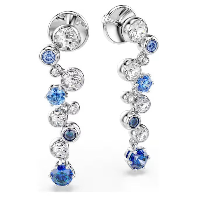 Swarovski Constella drop earrings Mixed cuts, Blue, Rhodium plated 5732775