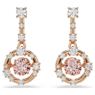 Swarovski Constella drop earrings Round cut, Dancing stone, Pink, Rose gold-tone plated 5744239