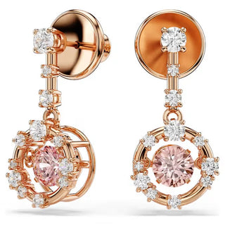 Swarovski Constella drop earrings Round cut, Dancing stone, Pink, Rose gold-tone plated 5744239