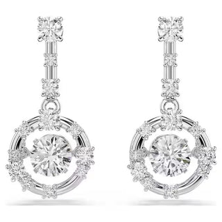 Constella drop earrings Round cut, Dancing stone, White, Rhodium plated 5738194