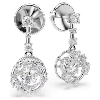 Constella drop earrings Round cut, Dancing stone, White, Rhodium plated 5738194