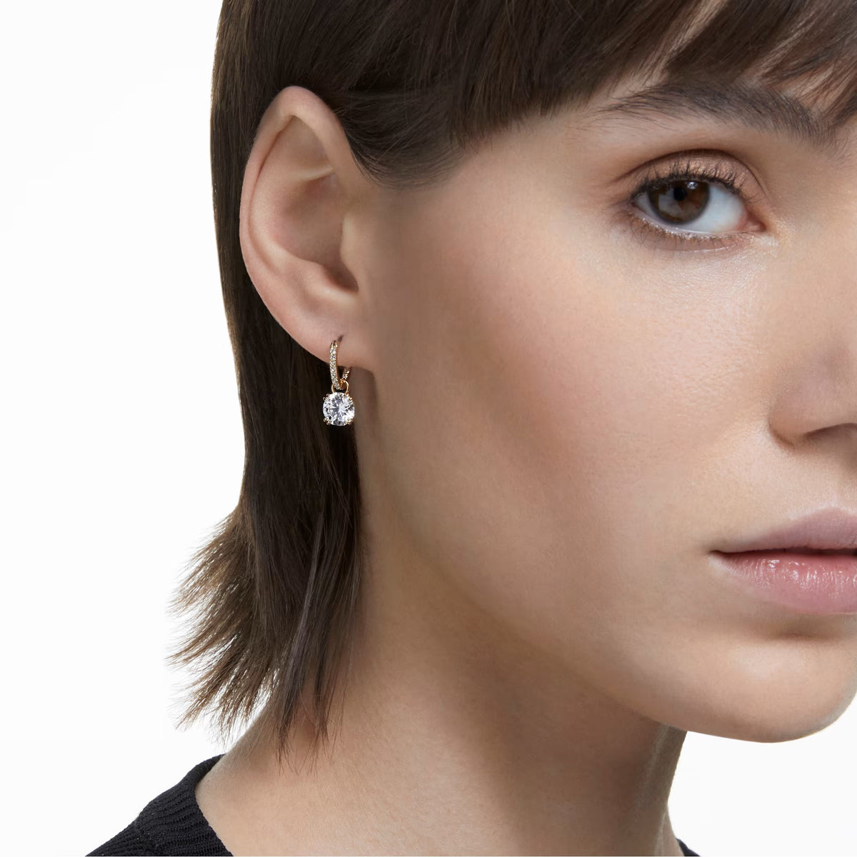 Swarovski Constella/Stilla drop earrings, Round cut, White, Gold-tone plated - 5638802/5689686 (SS)