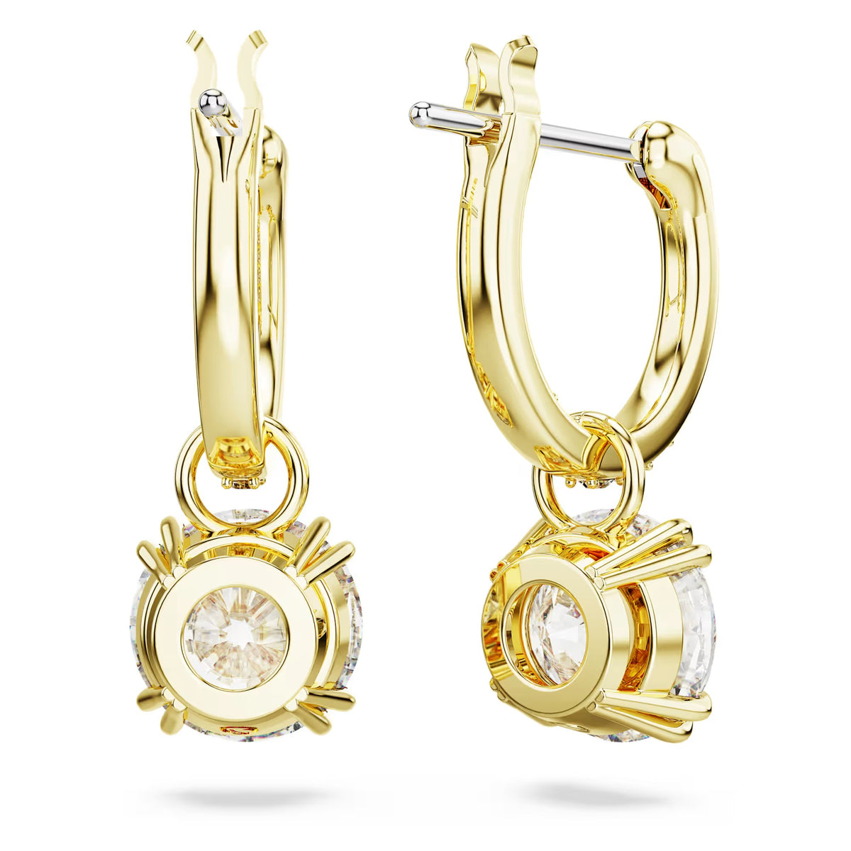 Swarovski Constella/Stilla drop earrings, Round cut, White, Gold-tone plated - 5638802/5689686 (SS)