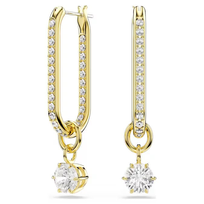 Swarovski Constella drop earrings Round cut, White, Gold-tone plated  5728587