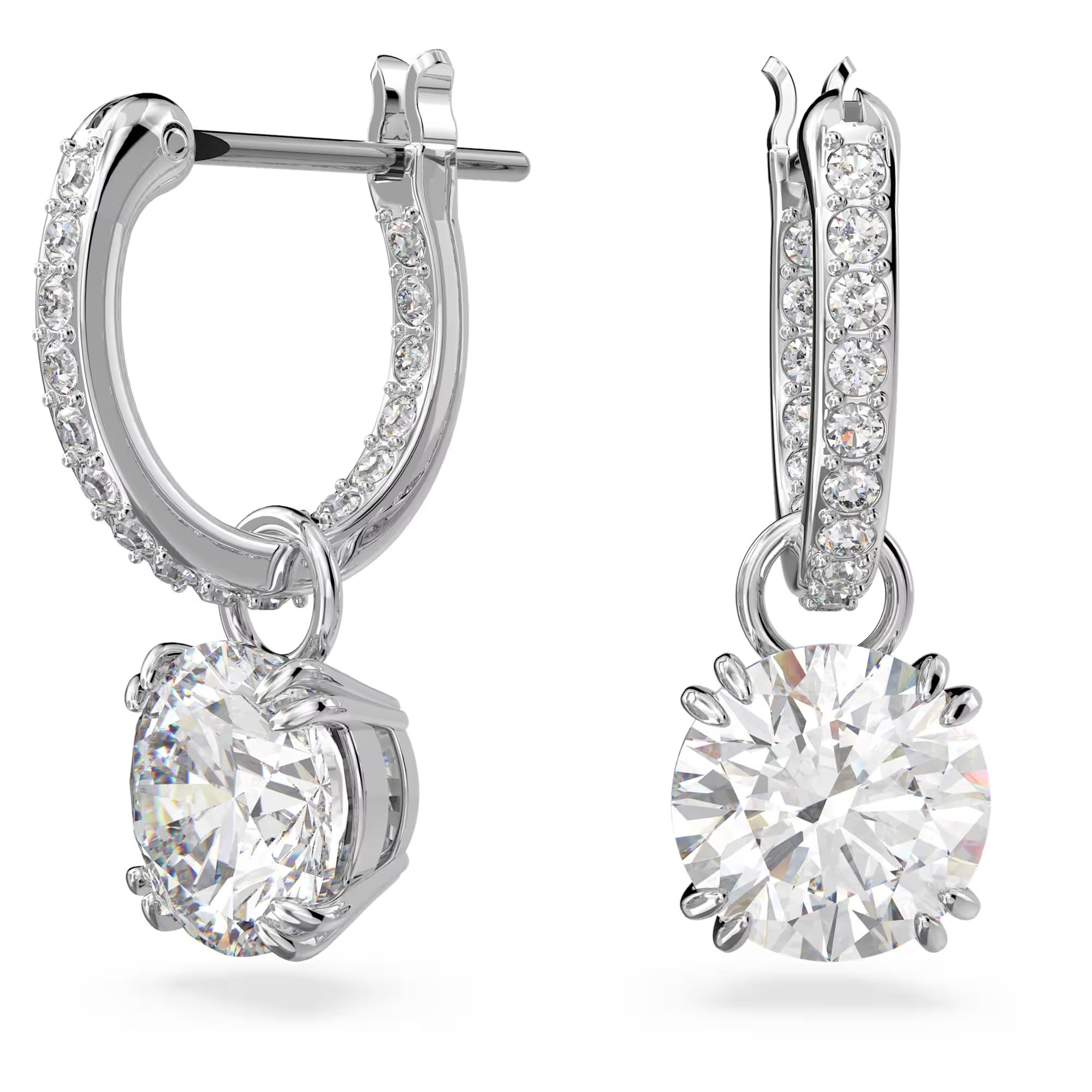 Swarovski Constella/Stilla drop earrings, Round cut, White, Rhodium plated - 5636717/5649007 (SS)