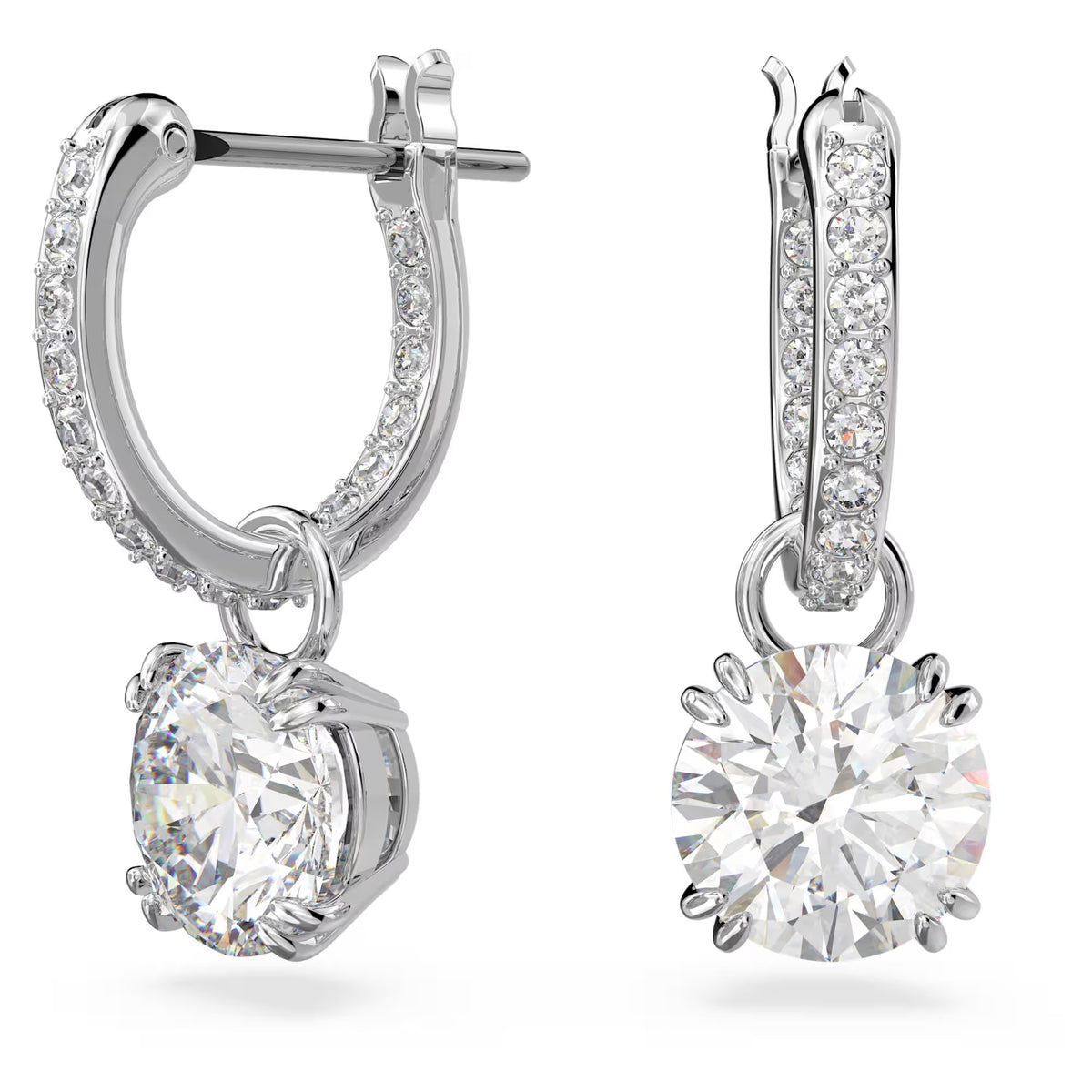 Swarovski Constella/Stilla drop earrings, Round cut, White, Rhodium plated - 5636717/5649007 (SS)