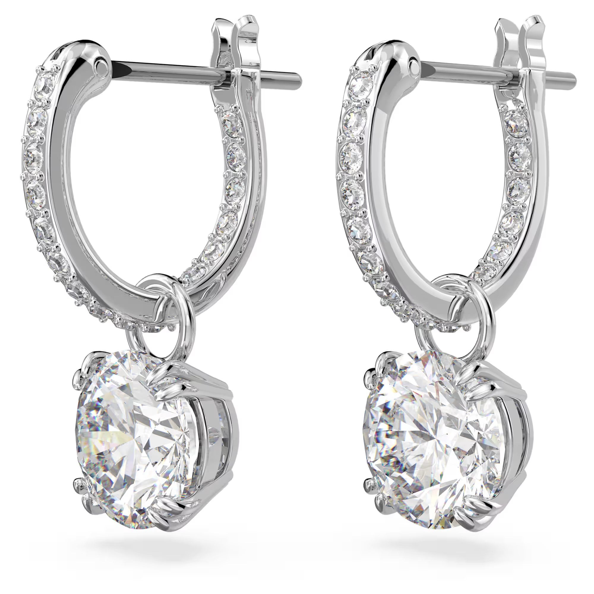 Swarovski Constella/Stilla drop earrings, Round cut, White, Rhodium plated - 5636717/5649007 (SS)