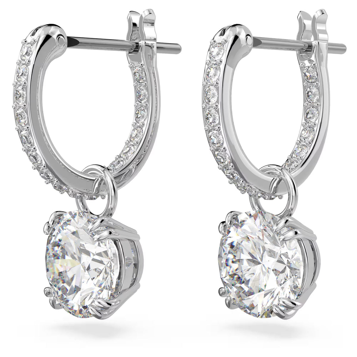 Swarovski Constella/Stilla drop earrings, Round cut, White, Rhodium plated - 5636717/5649007 (SS)