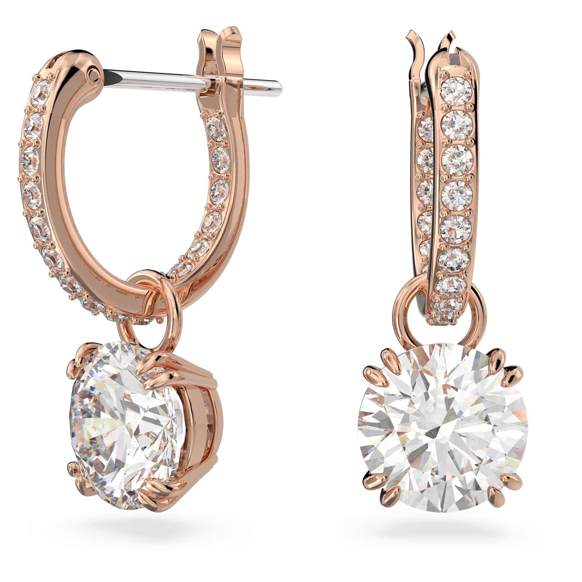 Swarovski Constella/Stilla drop earrings, Round cut, White, Rose gold-tone plated - 5639975/5648991 (SS)
