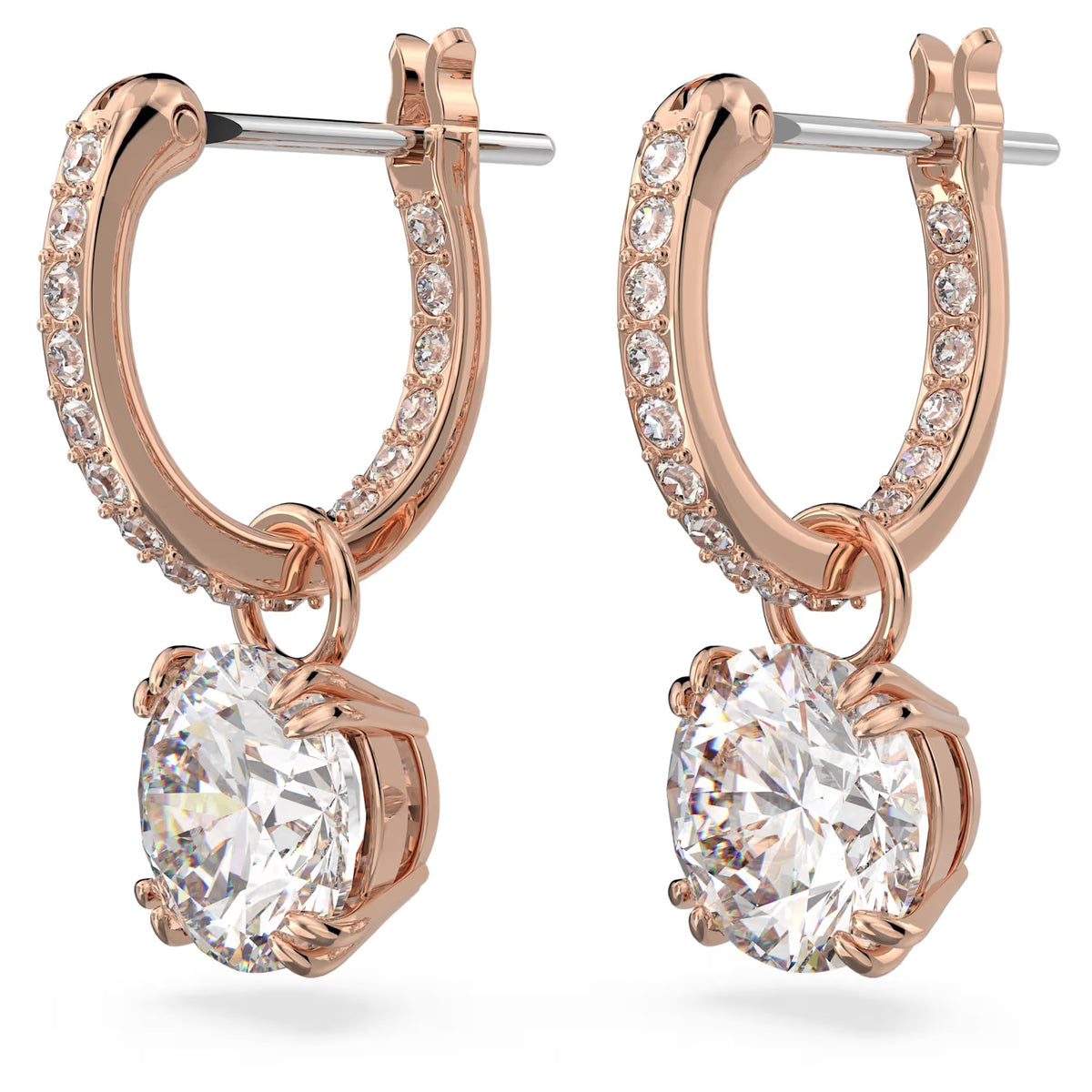 Swarovski Constella/Stilla drop earrings, Round cut, White, Rose gold-tone plated - 5639975/5648991 (SS)