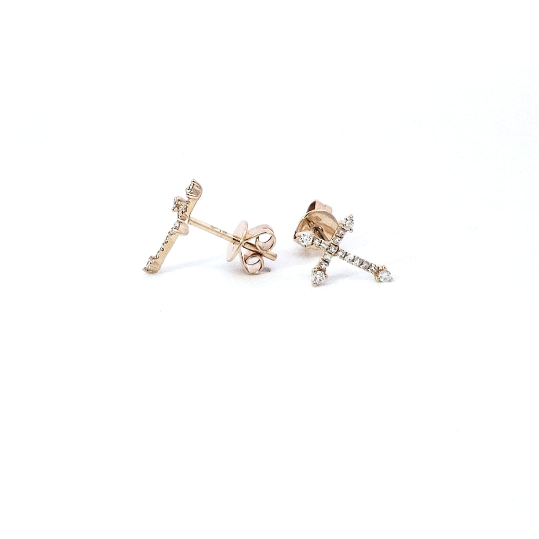 14K Yellow Gold 0.17 cttw Diamond Cross Earrings
