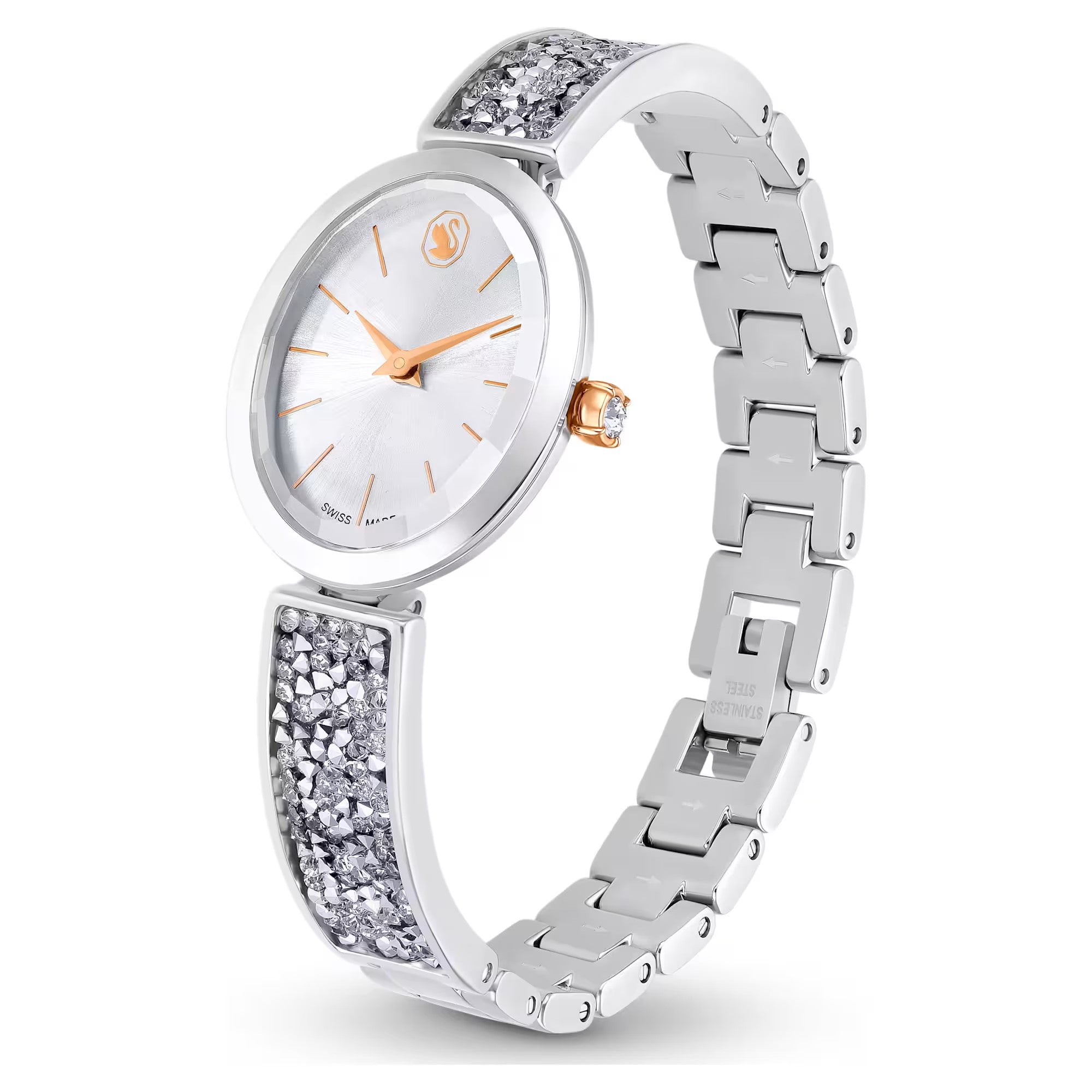Swarovski Crystal Rock Oval watch, Swiss Made, Crystal bracelet, White, Stainless steel 5656878