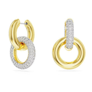 Pendientes de aro Swarovski Dextera, anilla entrelazada, blanco, baño tono oro 5668818 