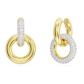 Pendientes de aro Swarovski Dextera, anilla entrelazada, blanco, baño tono oro 5668818 