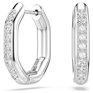Swarovski Dextera hoop earrings, Octagon shape, Round cut, Small, White, Rhodium plated 5724585