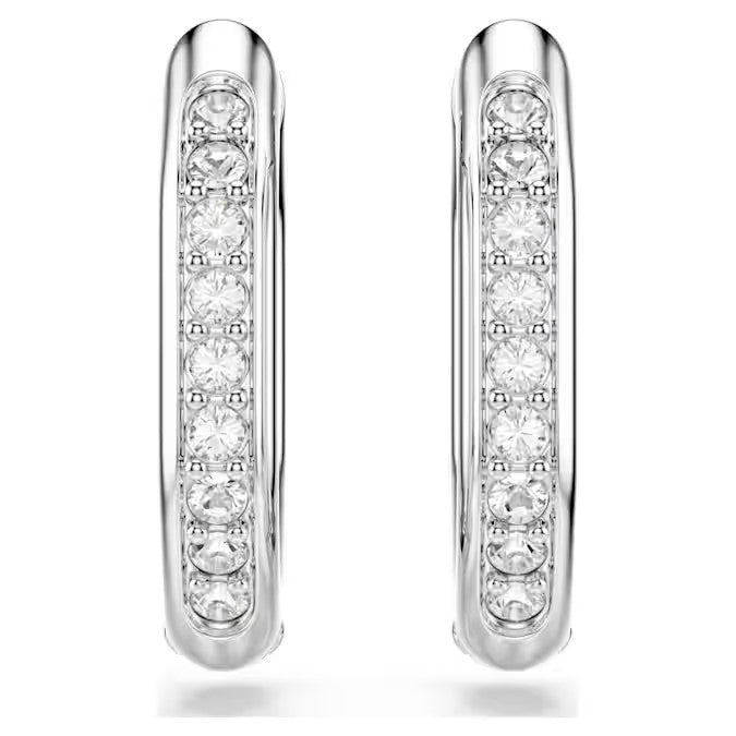 Swarovski Dextera hoop earrings, Octagon shape, Round cut, Small, White, Rhodium plated 5724585
