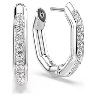 Swarovski Dextera hoop earrings, Octagon shape, Round cut, Small, White, Rhodium plated 5724585