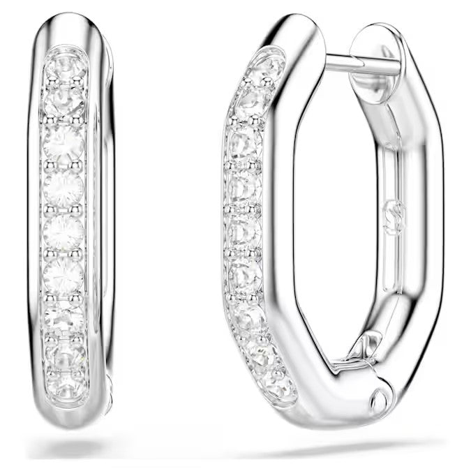Swarovski Dextera hoop earrings, Octagon shape, Round cut, Small, White, Rhodium plated 5724585
