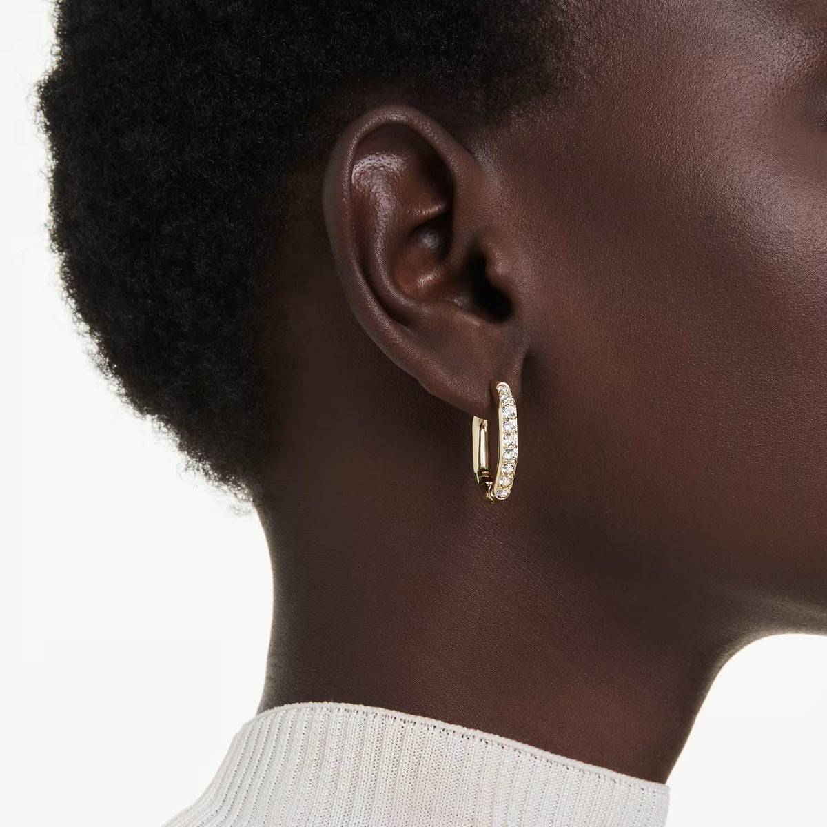 Swarovski Dextera hoop earrings, Octagon shape, Round cut, White, Gold-tone plated 5724584