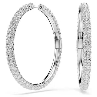 Swarovski Dextera hoop earrings, Round cut, White, Rhodium plated 5754156