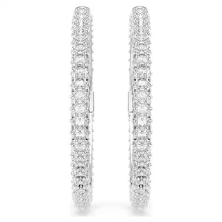 Swarovski Dextera hoop earrings, Round cut, White, Rhodium plated 5754156