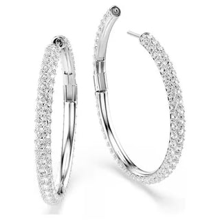 Swarovski Dextera hoop earrings, Round cut, White, Rhodium plated 5754156