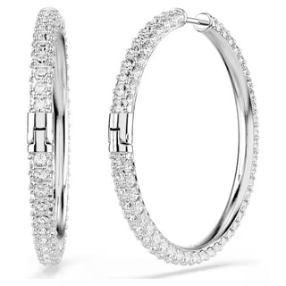 Swarovski Dextera hoop earrings, Round cut, White, Rhodium plated 5754156