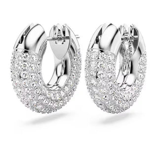 Swarovski Dextera hoop earrings, Small, White, Rhodium plated - 5618306