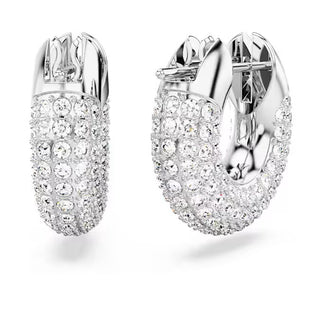 Swarovski Dextera hoop earrings, Small, White, Rhodium plated - 5618306