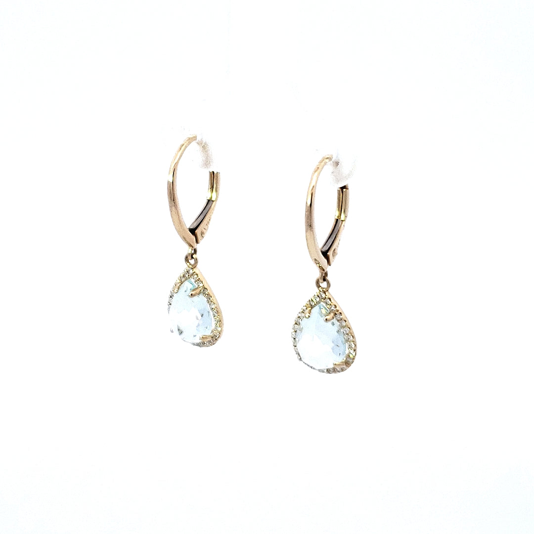 14K Yellow Gold Diamond and Aquamarine Earrings