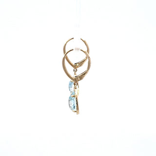 14K Yellow Gold Diamond and Aquamarine Earrings