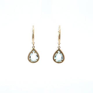 14K Yellow Gold Diamond and Aquamarine Earrings