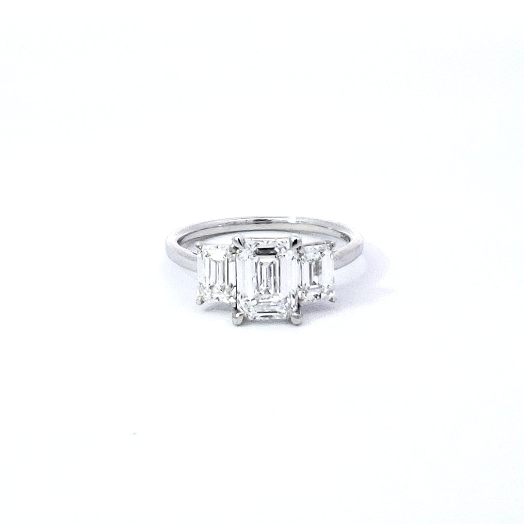 14K White Gold 2.54Cttw Lab Grown Emerald Cut Diamond Engagement / Anniversary Ring With Hidden Halo - Size 7