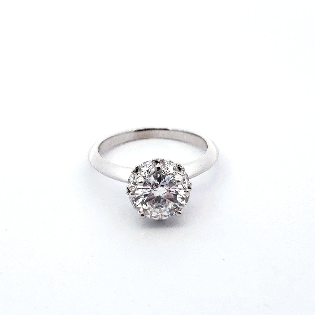 14K White Gold 1.90 cttw Lab Grown Diamond Solitare with Halo