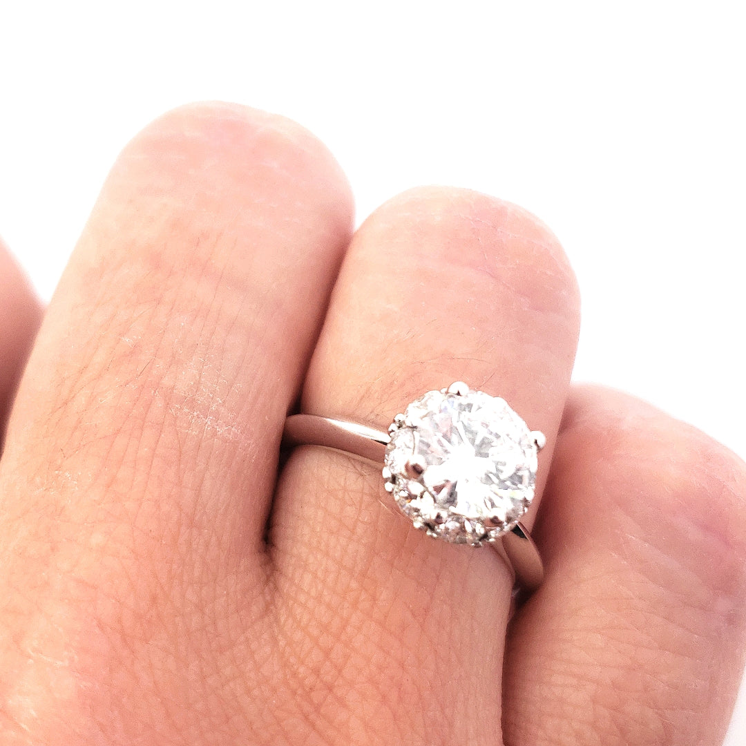 14K White Gold 1.90 cttw Lab Grown Diamond Solitare with Halo