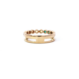 Anillo de diamantes y zafiro arcoíris de oro amarillo de 14 quilates