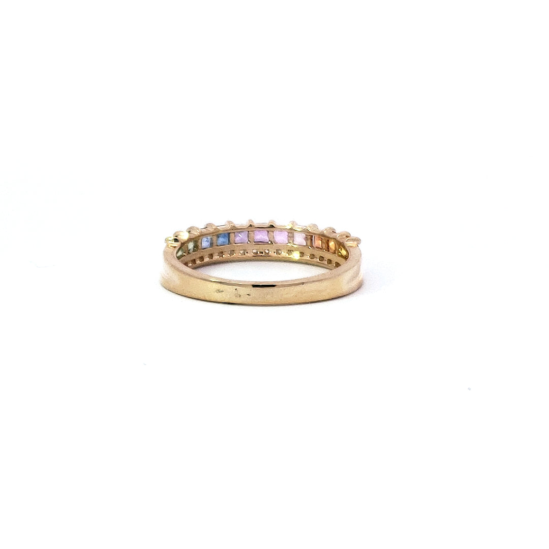 14K Yellow Gold Rainbow Sapphire &amp; Diamond Ring
