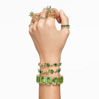 Pulsera Swarovski Gema, Tallas mixtas, Verde, Baño tono oro - 5652822 