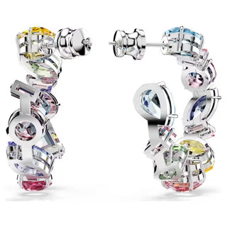 Swarovski - Gema hoop earrings Asymmetrical design, Mixed cuts, Small, Multicoloured, Rhodium plated  - 5692412- Discontinued