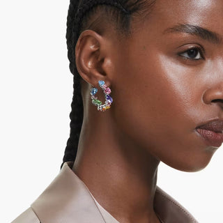 Swarovski - Gema hoop earrings Asymmetrical design, Mixed cuts, Small, Multicoloured, Rhodium plated  - 5692412- Discontinued