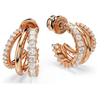 Swarovski - Hyperbola hoop earrings Mixed cuts, Mini, White, Rose gold-tone plated - 5698702