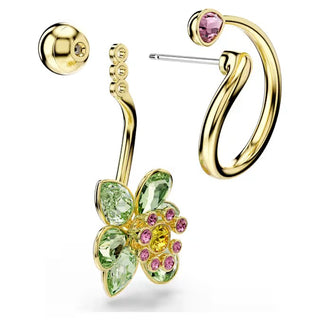 Swarovski - Idyllia drop earrings, Asymmetrical design, Mixed cuts, Flower, Multicolored, Gold-tone plated 5709025