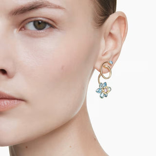 Swarovski - Idyllia drop earrings, Asymmetrical design, Mixed cuts, Flower, Multicolored, Gold-tone plated 5709025