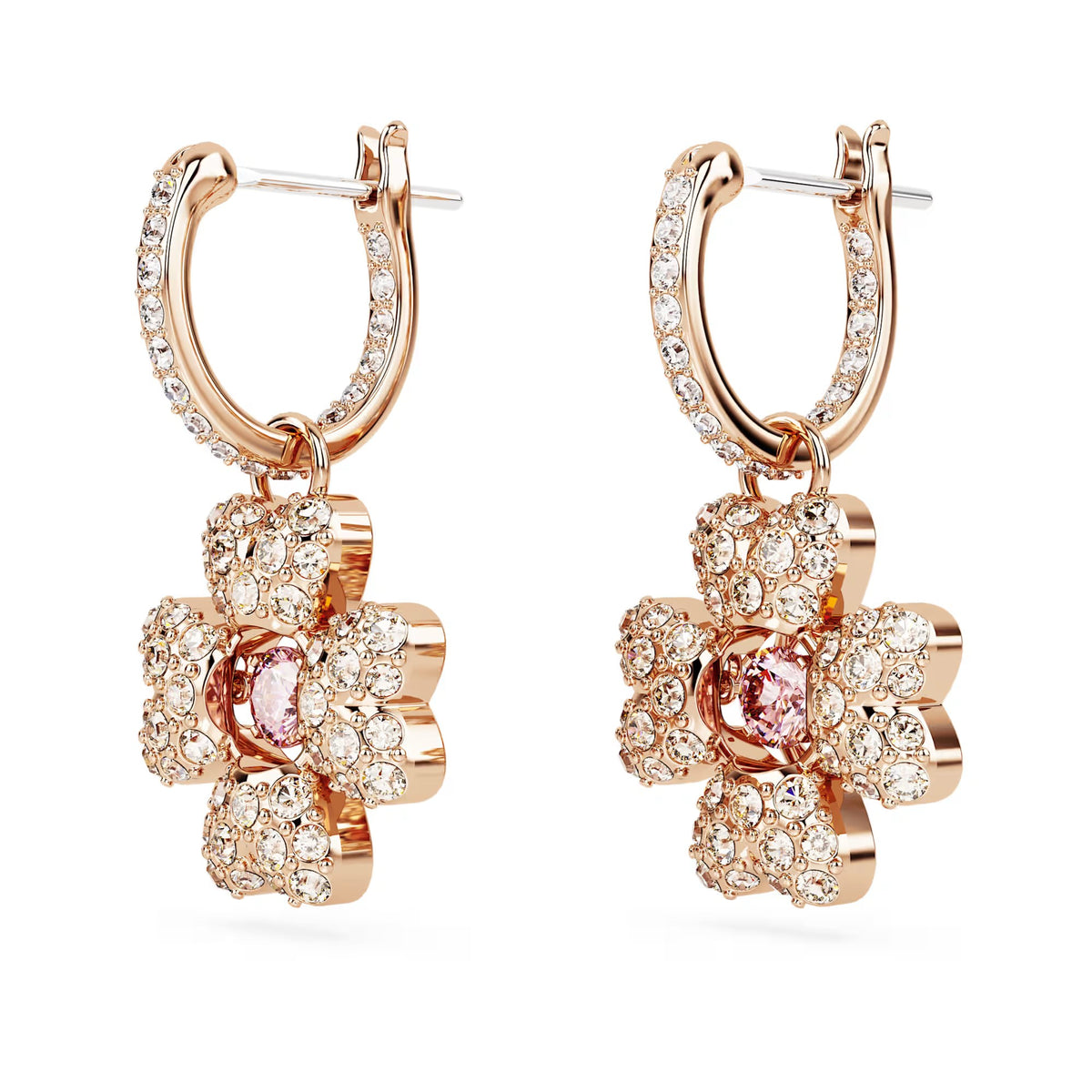 Swarovski - Pendientes colgantes Idyllia, Trébol, blanco, Baño en tono oro rosa - 5674212 