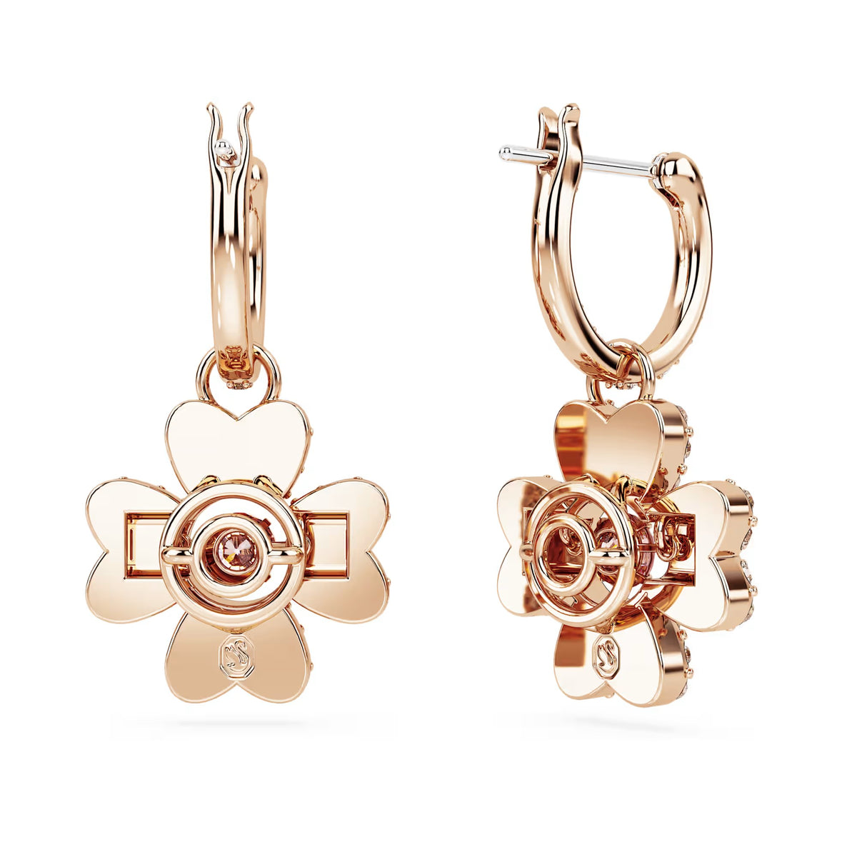 Swarovski - Pendientes colgantes Idyllia, Trébol, blanco, Baño en tono oro rosa - 5674212 