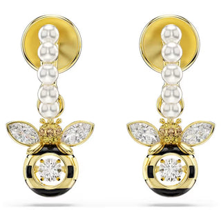 Swarovski Idyllia drop earrings Crystal pearl, Mixed cuts, Bee, Multicoloured, Gold-tone plated 5742678