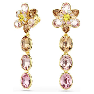 Idyllia drop earrings, Mixed cuts, Flower, Multicolored, Gold-tone plated 5732381