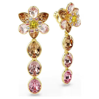Idyllia drop earrings, Mixed cuts, Flower, Multicolored, Gold-tone plated 5732381
